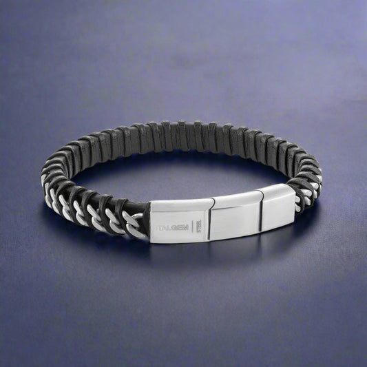 Men's Leather and Stainless steel Fashion Bracelet