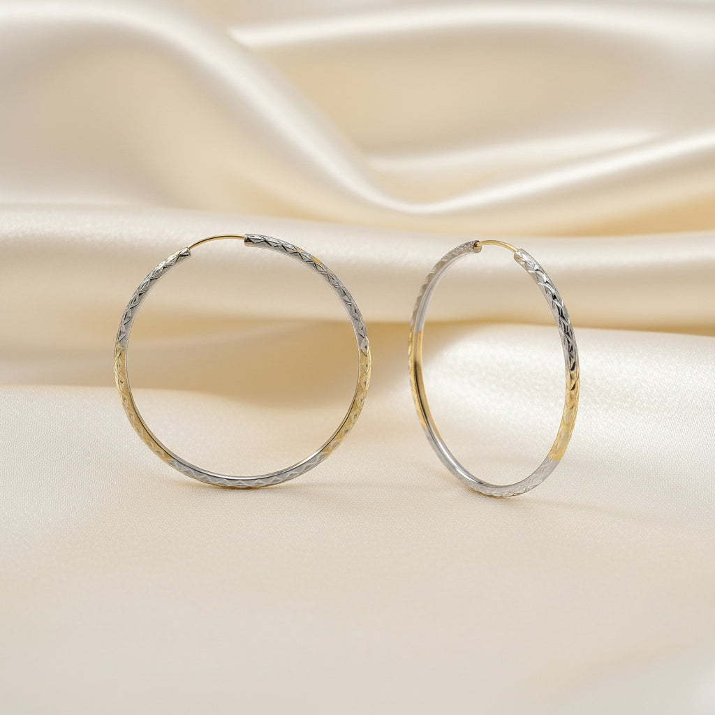 10K Yellow & white gold 60mm hoops