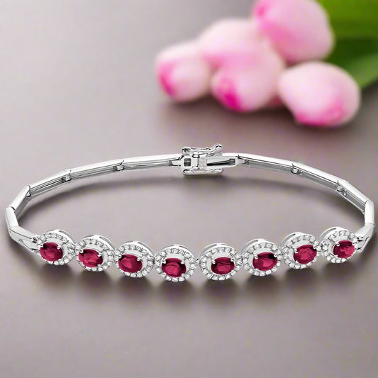 Oval Gemstone & Diamond Halo Bracelet