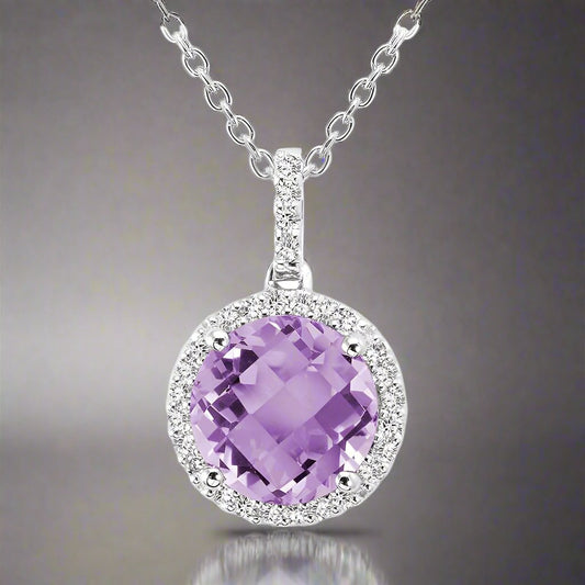 Round Precious Stone & Diamond Halo Pendant