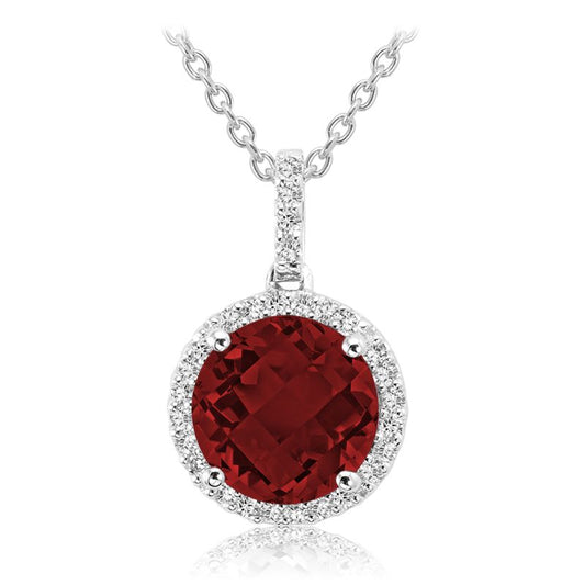 Round Precious Stone & Diamond Halo Pendant