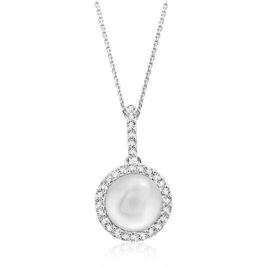 Round Cultured Freshwater Pearl & Diamond Halo Pendant