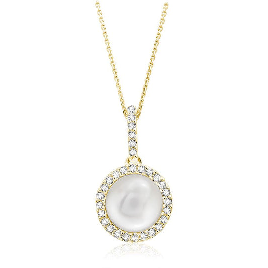 Round Cultured Freshwater Pearl & Diamond Halo Pendant