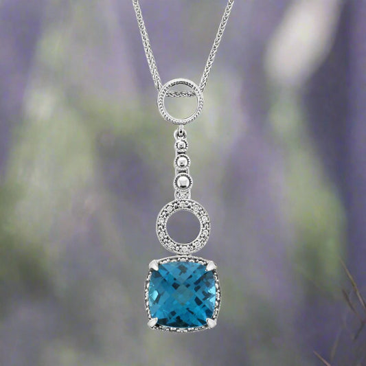 Blue Topaz & Diamond Pendant