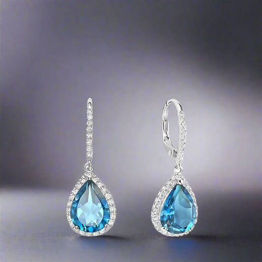 Teardrop Gemstone & Diamond Dangle Earrings