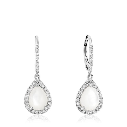 Tear Drop Mother of Pearl & Diamond Dangle Earrings