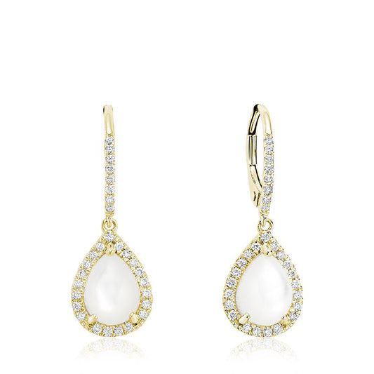 Tear Drop Mother of Pearl & Diamond Dangle Earrings