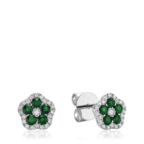 Hollow Flower Gemstone & Diamond Stud Earrings