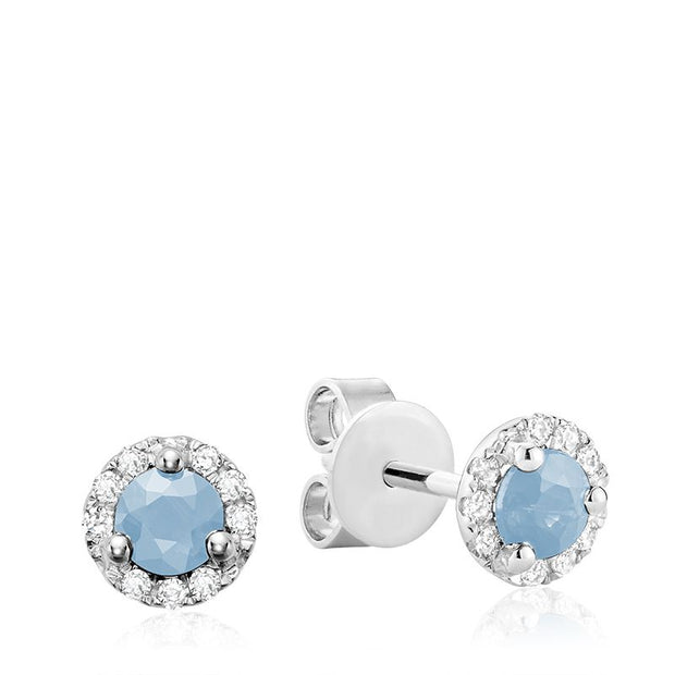 Precious Stone & Diamond Halo Stud Earrings