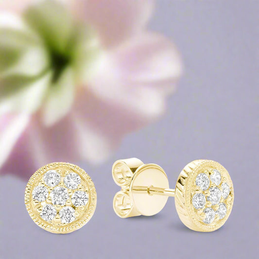 Round Milgrain Diamond Stud Earrings