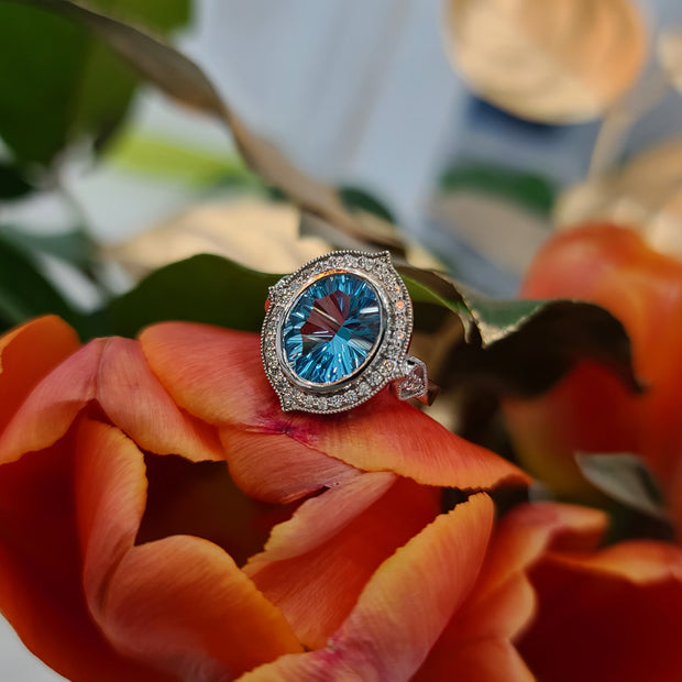 Blue topaz & Diamond Cocktail Ring