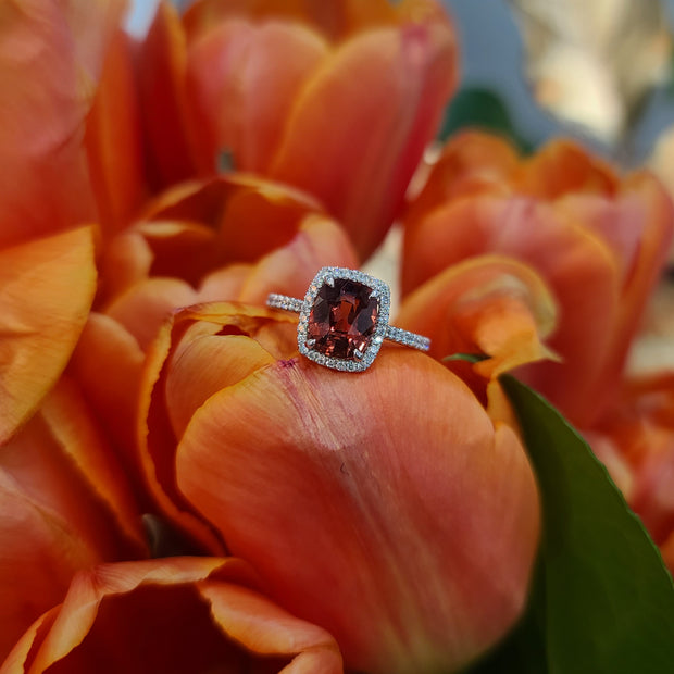 Red-Orange Sapphire & Diamond Ring