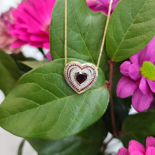 Garnet & Diamond Heart Pendant