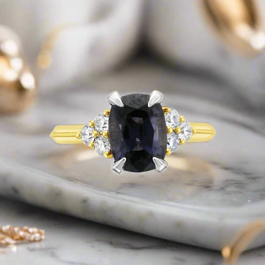 Blue Grey Spinel & Diamond Ring