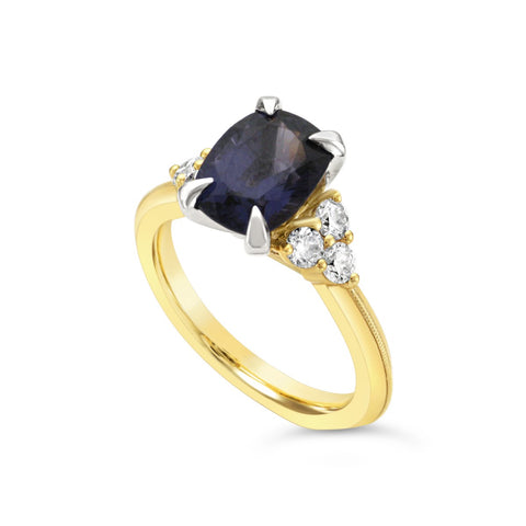 Blue Grey Spinel & Diamond Ring