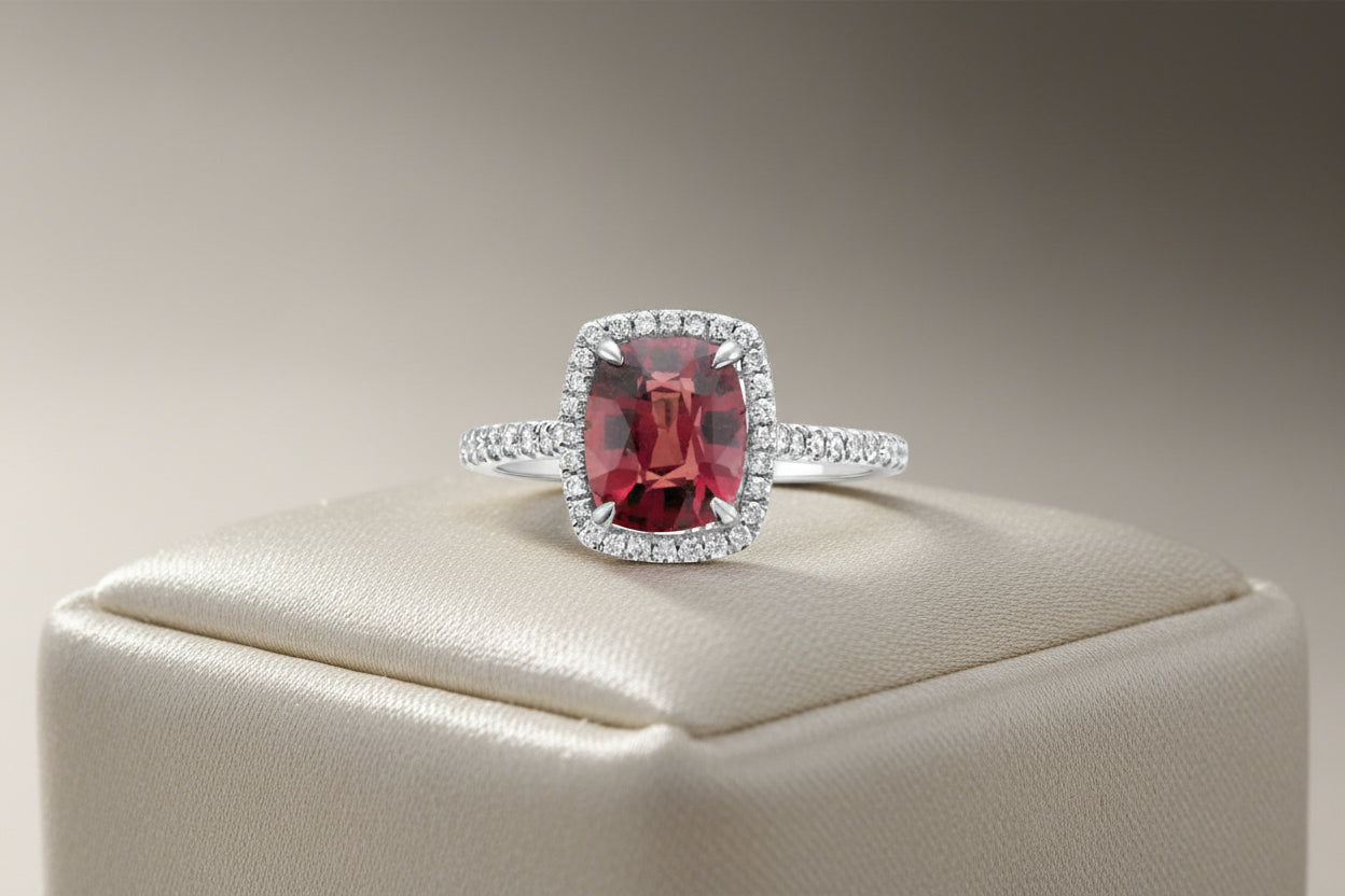 Red-Orange Sapphire & Diamond Ring