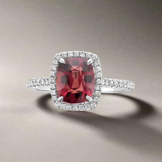 Red-Orange Sapphire & Diamond Ring