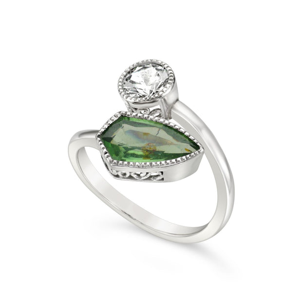 Green Tourmaline & White Sapphire Ring