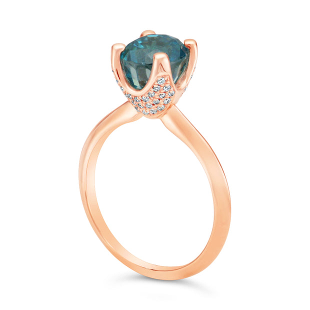 Blue Zircon & Diamond Ring