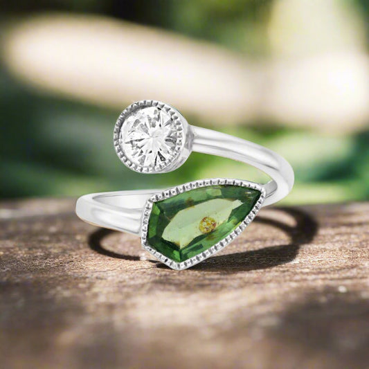 Green Tourmaline & White Sapphire Ring