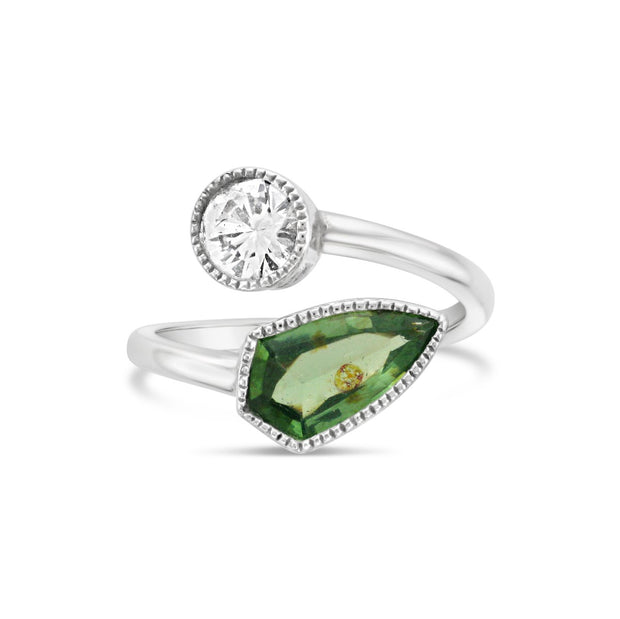 Green Tourmaline & White Sapphire Ring