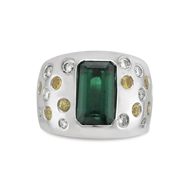 Green Tourmaline, Yellow Sapphire & Diamond Ring