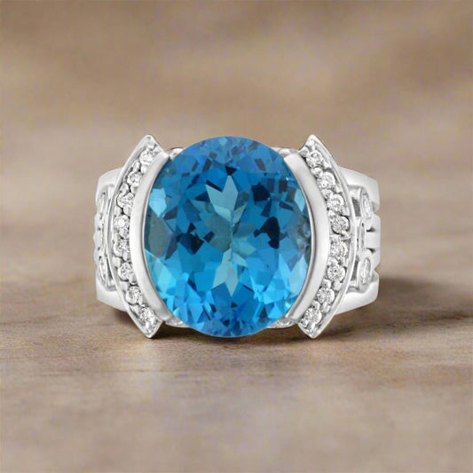 Blue Topaz & Diamond Ring