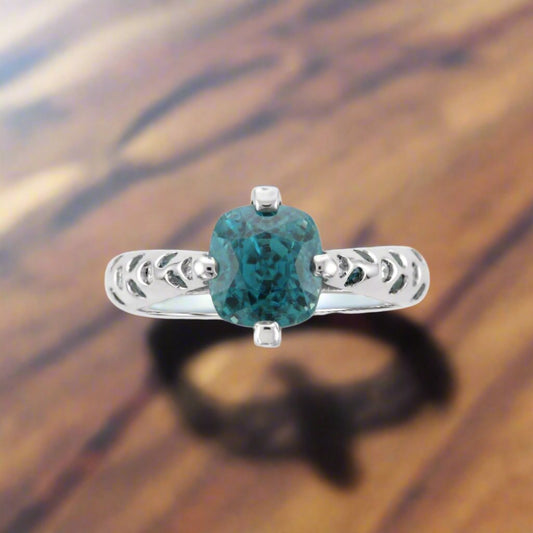 Blue Zircon & Diamond Ring