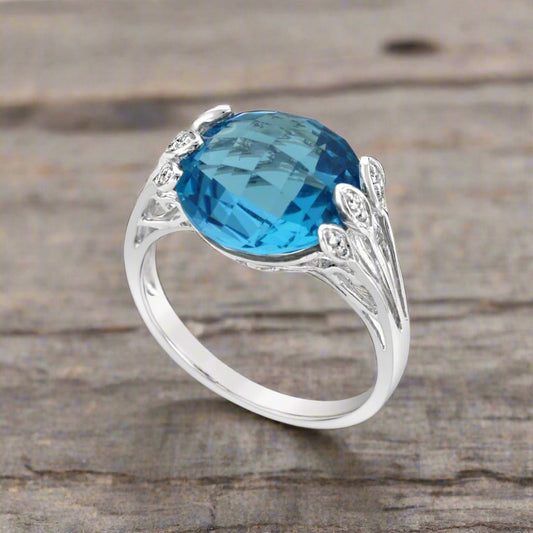 Blue Topaz & Diamond Ring