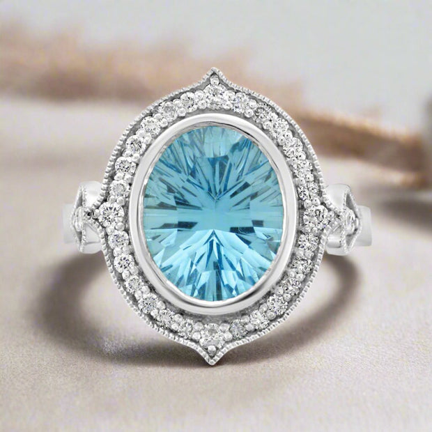 Blue topaz & Diamond Cocktail Ring
