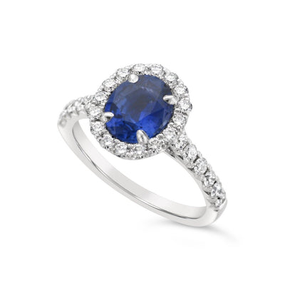Blue Sapphire Diamond Halo Ring