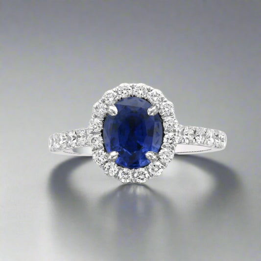 Blue Sapphire Diamond Halo Ring