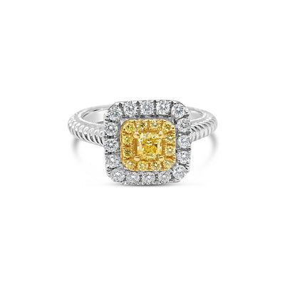 Double Halo Yellow Diamond Ring