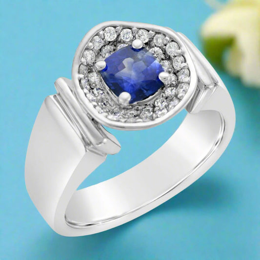 Blue Sapphire & Diamond Ring