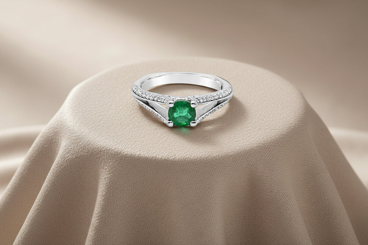 Split Shank Emerald & Diamond Ring
