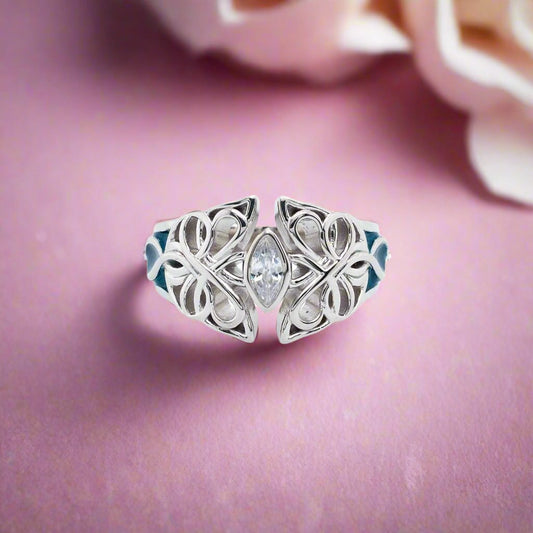 SILVER BUTTERFLY ENAMEL RING