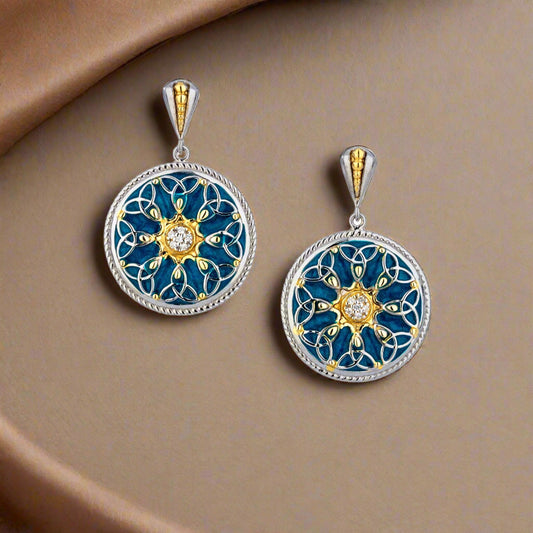 Sky Blue Enamel CZ Trinity Post Earrings