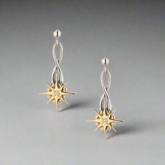 Compass Star Dangle Post Earrings